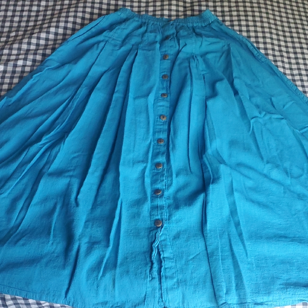 Vintage El Huarache Blue Button-Down Skirt S With Pockets